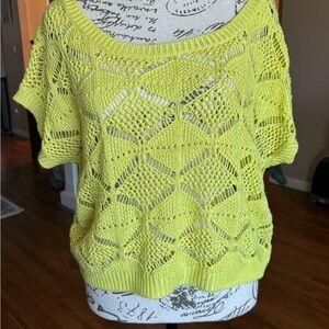 Candie's Neon Yellow Open-Knit Off-the-Shoulder Sweater